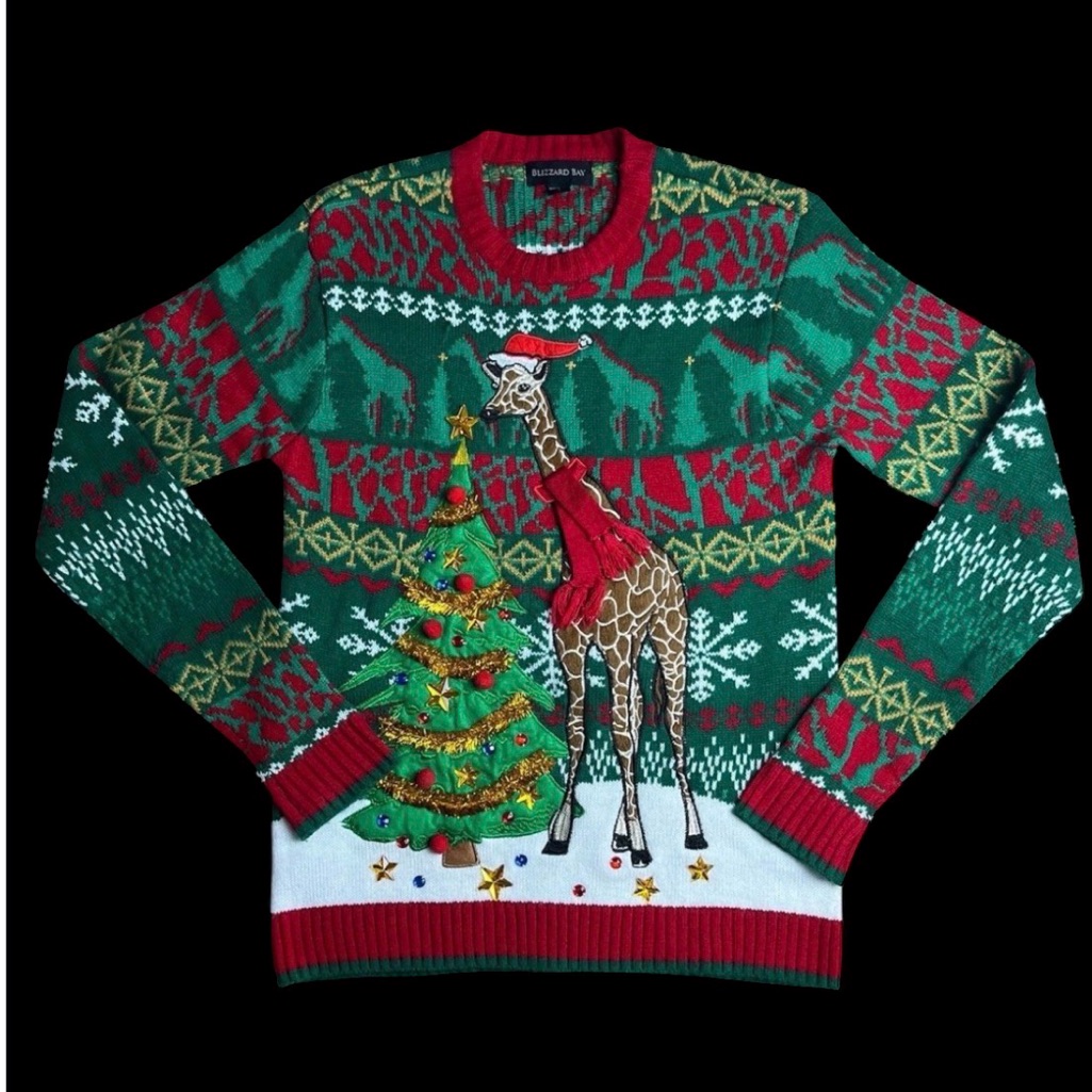 Men’s Unisex Blizzard Bay Ugly Giraffe Christmas Pullover Sweater Large